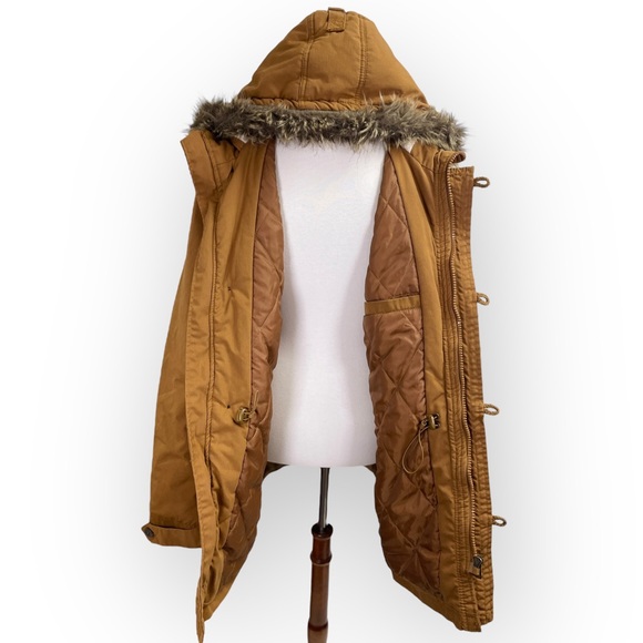 Vintage Men's tan parka, Large. Barn coat field jacket utility jacket faux fur - Picture 2 of 12
